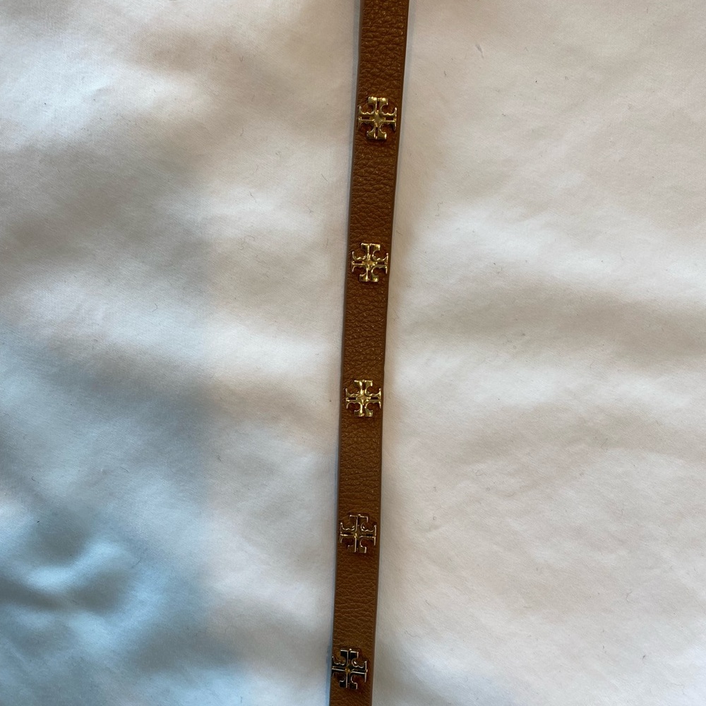 Tory Burch Double Wrap Logo Bracelet Leather Tan Gold - Picture 7 of 12